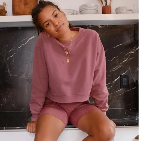 Girlfriend Collective 50/50 Crop Sweatshirt Recycled Organic Cotton Mauve Small - Picture 1 of 8